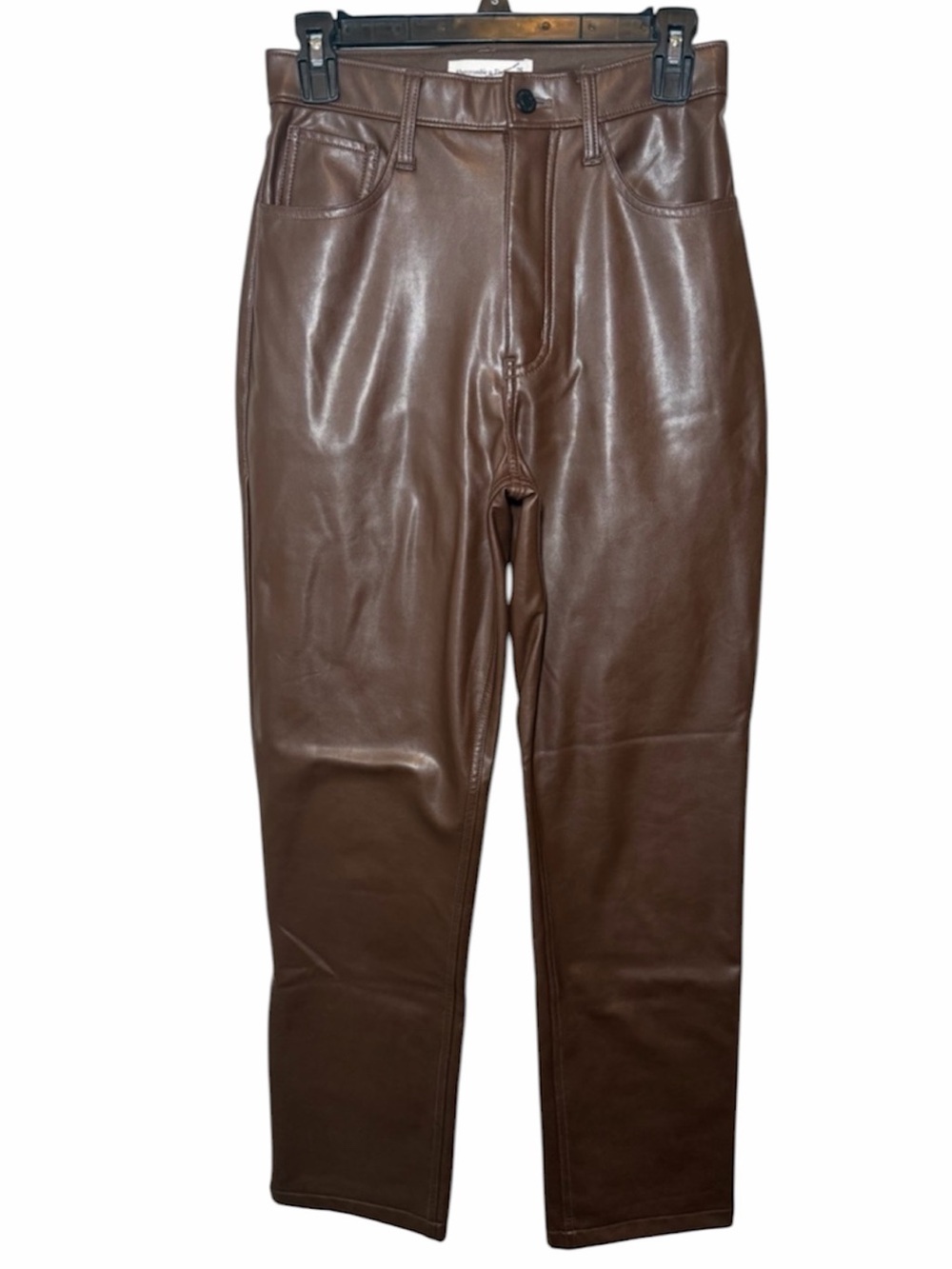 Abercrombie & Fitch The 90s Straight Ultra High Rise Faux Brown Leather Pants